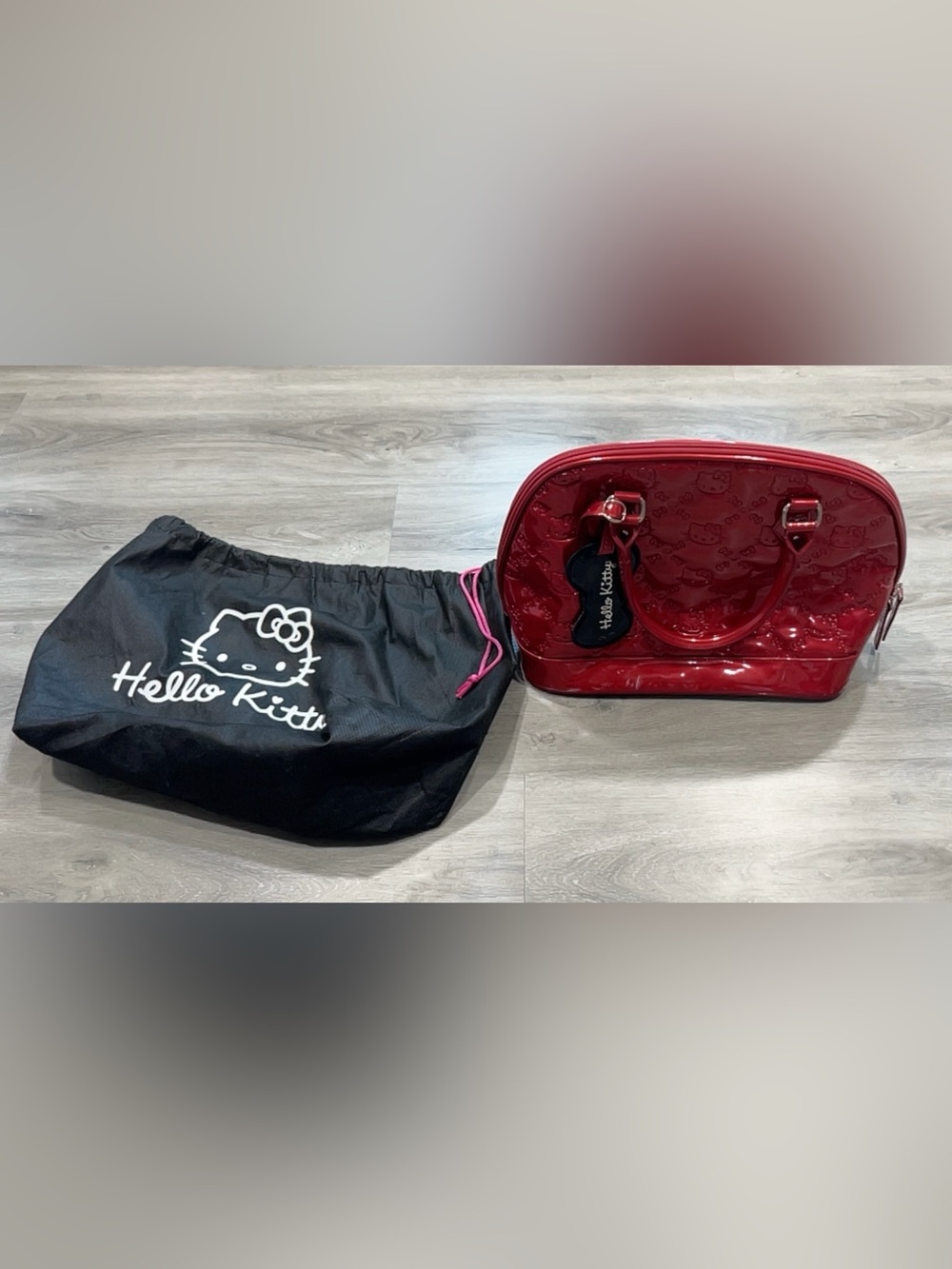 VINTAGE Loungefly x Sanrio Hello Kitty Red Patent Leather Bowler Bag W/ Dust Bag